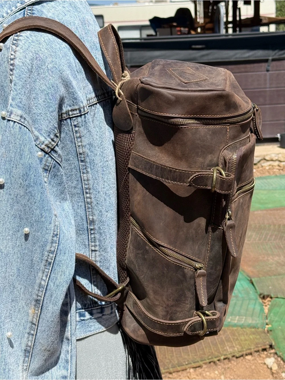 Classic Brown Genuine Leather Backpack. Excellent heavy duty brass hardware.